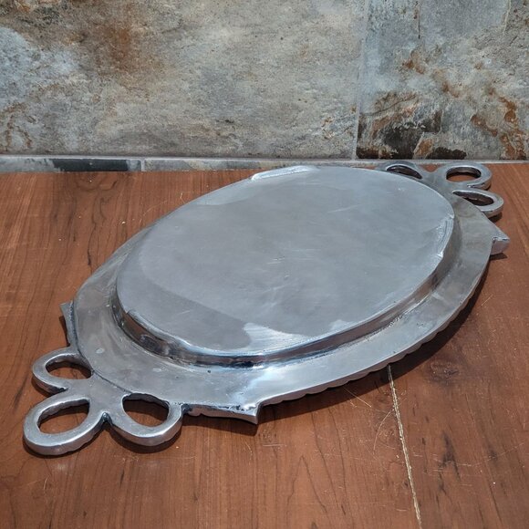 Vintage Aluminum Footed Serving Platter Tray Large Heavy - Picture 7 of 10